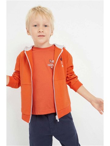 Dětská mikina Mayoral oranžová barva s kapucí s potiskem