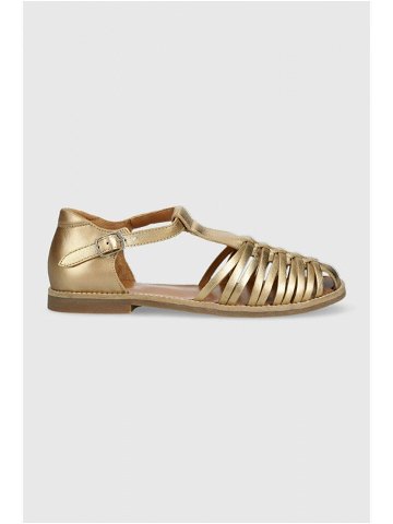 Dětské kožené sandály Pom D api zlatá barva