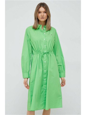 Bavlněné šaty Tommy Hilfiger zelená barva mini