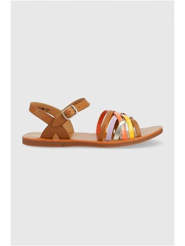Dětské kožené sandály Pom D api hnědá barva