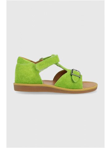 Dětské semišové sandály Pom D api zelená barva