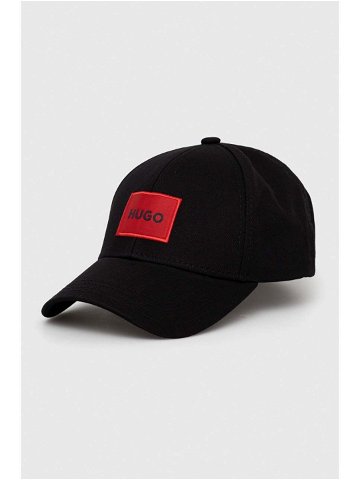 Bavlněná baseballová čepice HUGO černá barva s aplikací 50492745