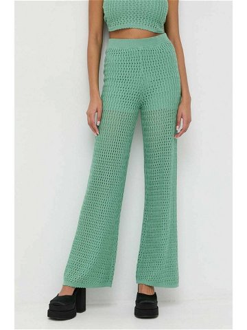 Kalhoty Guess dámské zelená barva široké high waist
