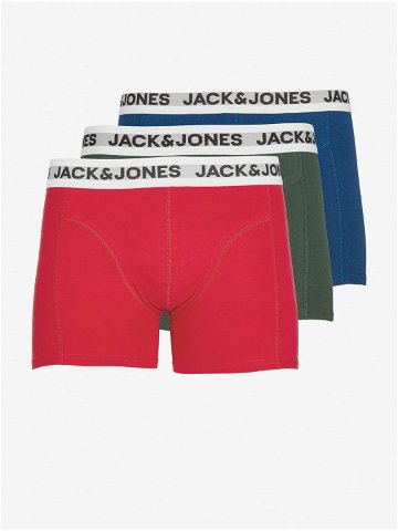 Sada tří pánských boxerek v modré zelené a červené barvě Jack & Jones Rikki