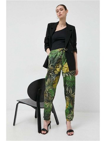 Kalhoty Guess VIOLA dámské zelená barva jednoduché high waist W3GB13 WD8G2