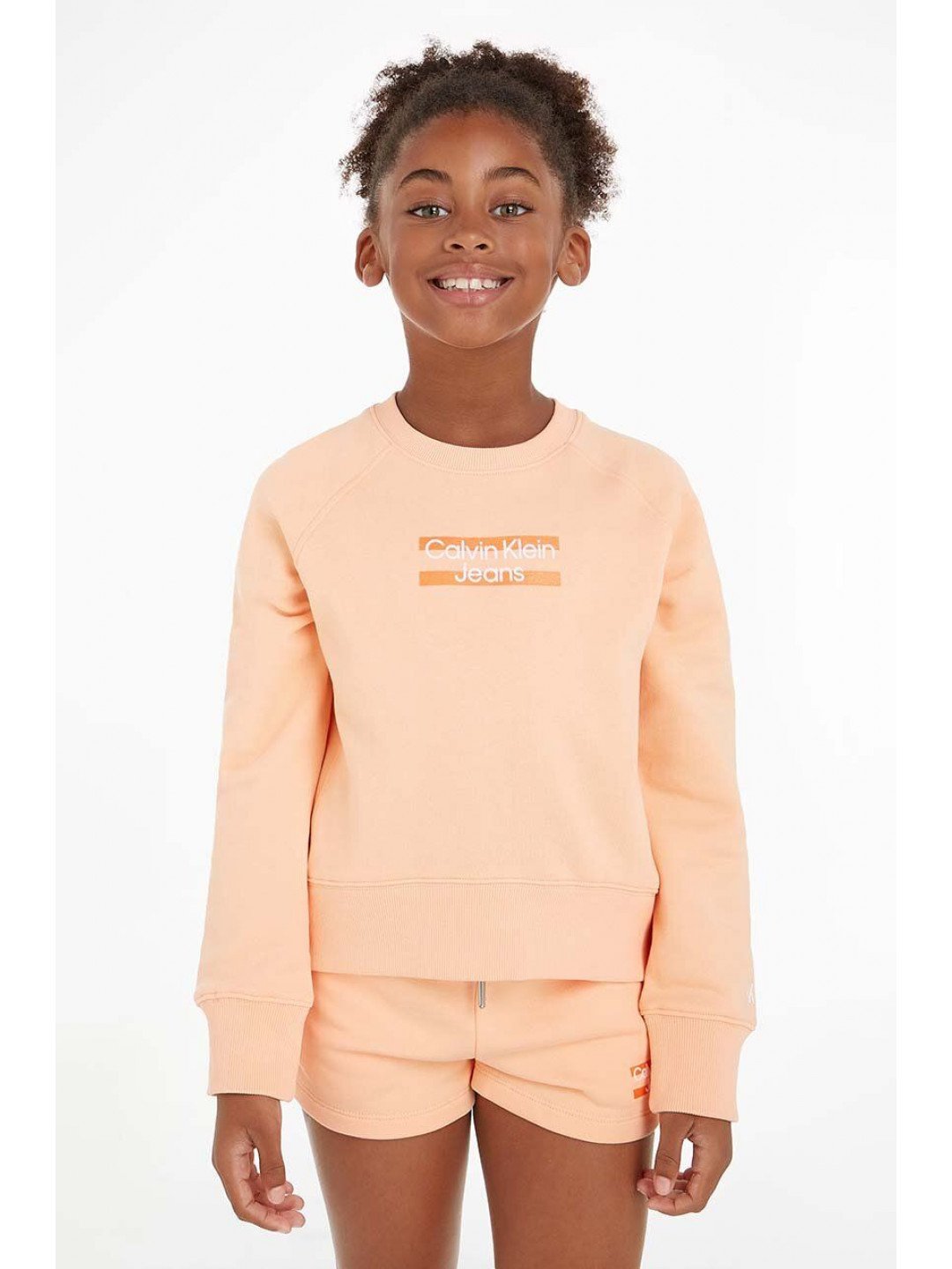 Dětská bavlněná mikina Calvin Klein Jeans oranžová barva vzorovaná