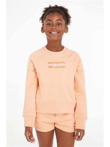 Dětská bavlněná mikina Calvin Klein Jeans oranžová barva vzorovaná