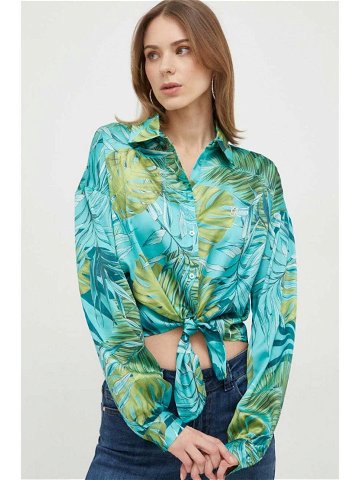 Košile Guess BOWED JUN dámská tyrkysová barva relaxed s klasickým límcem W3GH93 WD8G2