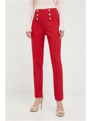 Kalhoty Morgan dámské červená barva přiléhavé high waist