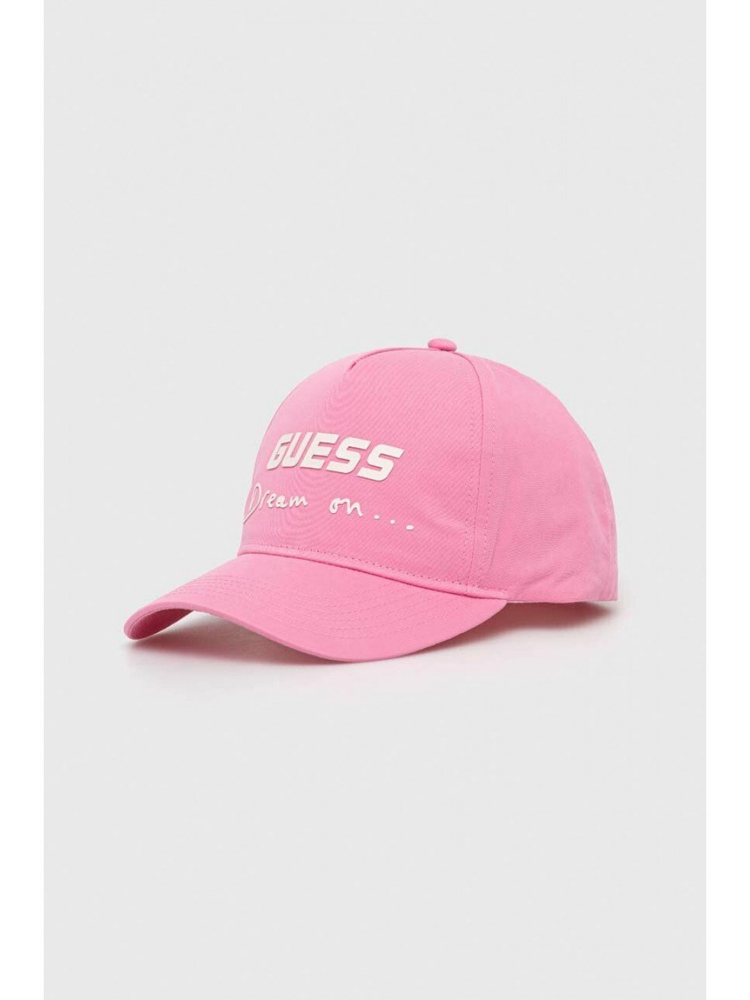 Bavlněná baseballová čepice Guess růžová barva s aplikací