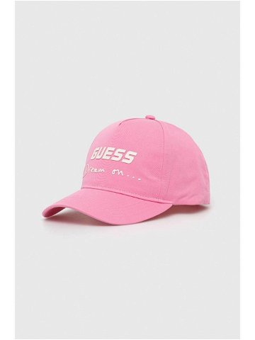 Bavlněná baseballová čepice Guess růžová barva s aplikací