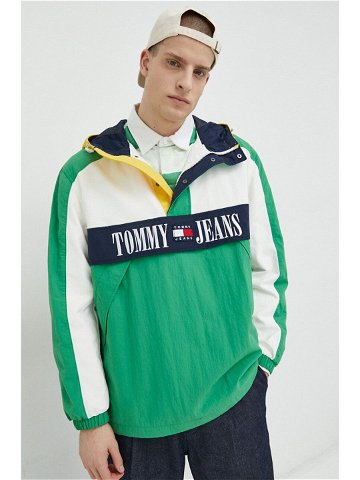 Bunda Tommy Jeans pánská zelená barva přechodná oversize