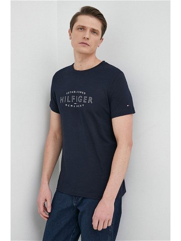 Bavlněné tričko Tommy Hilfiger tmavomodrá barva s potiskem