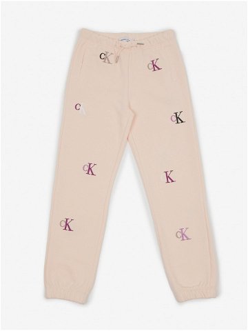 Světle růžové holčičí vzorované tepláky Calvin Klein Jeans