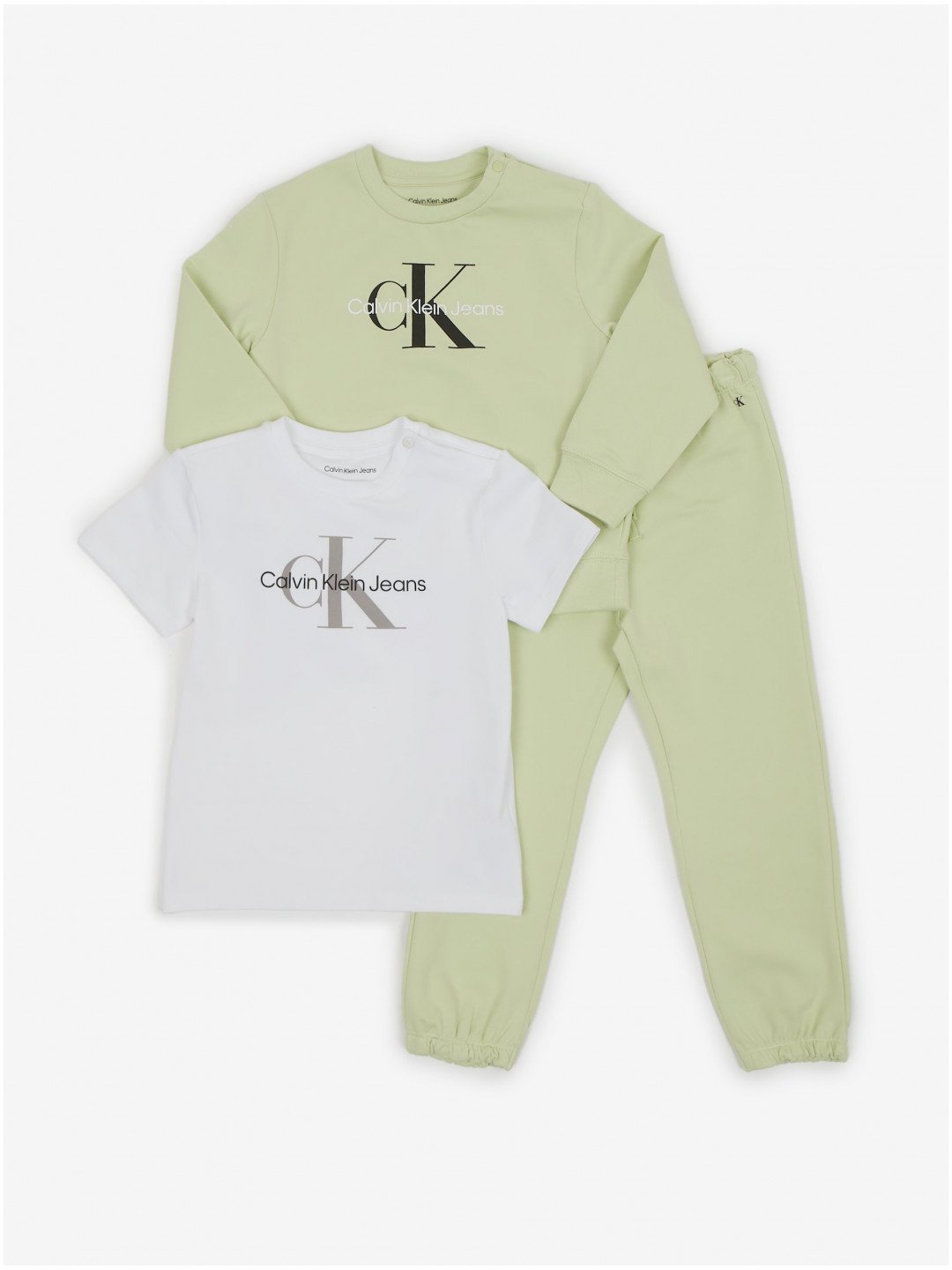 Sada holčičího trička mikiny a tepláků v bílé a zelené barvě Calvin Klein Jeans