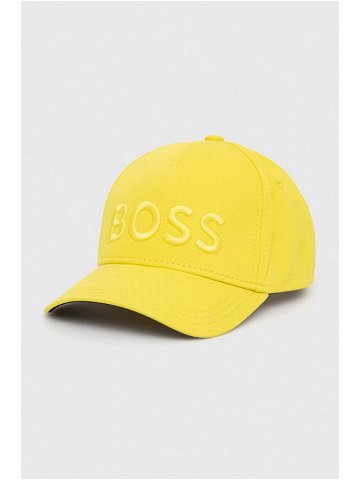 Bavlněná baseballová čepice BOSS žlutá barva s aplikací