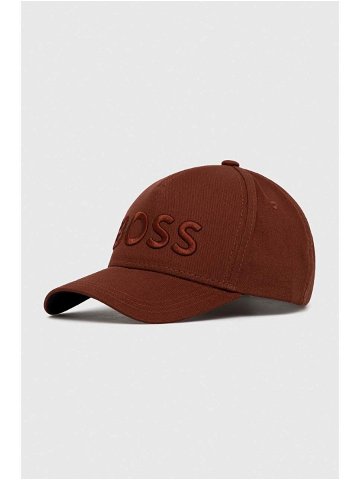 Bavlněná baseballová čepice BOSS hnědá barva s aplikací