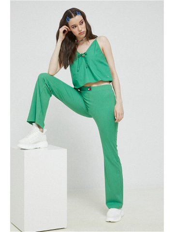 Bavlněná halenka Tommy Jeans dámská zelená barva hladká