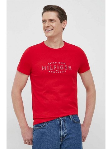 Bavlněné tričko Tommy Hilfiger červená barva s potiskem