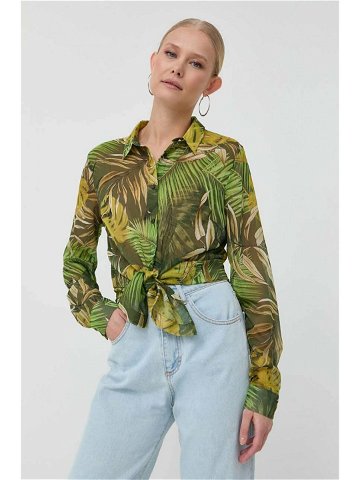Košile Guess dámská zelená barva regular s klasickým límcem