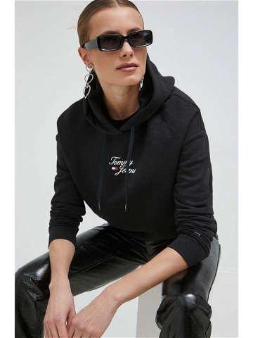 Mikina Tommy Jeans dámská černá barva s kapucí s potiskem