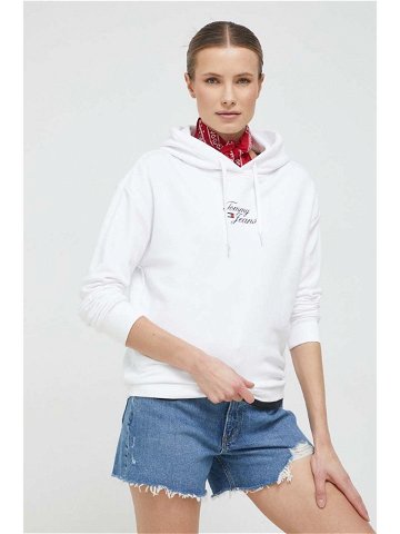 Mikina Tommy Jeans dámská bílá barva s kapucí s potiskem