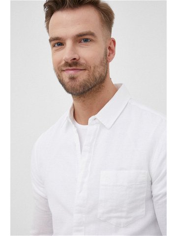 Plátěná košile Calvin Klein pánská bílá barva regular s klasickým límcem