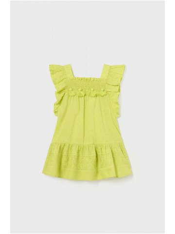 Dětské bavlněné šaty Mayoral zelená barva mini