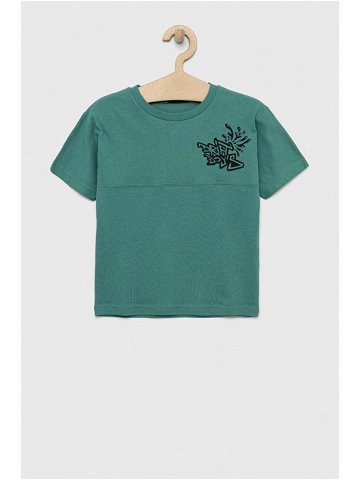 Dětské bavlněné tričko Sisley zelená barva s potiskem
