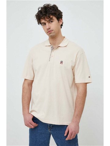 Bavlněné polo tričko Tommy Hilfiger béžová barva s aplikací