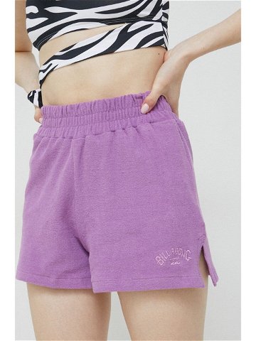 Bavlněné šortky Billabong fialová barva hladké high waist