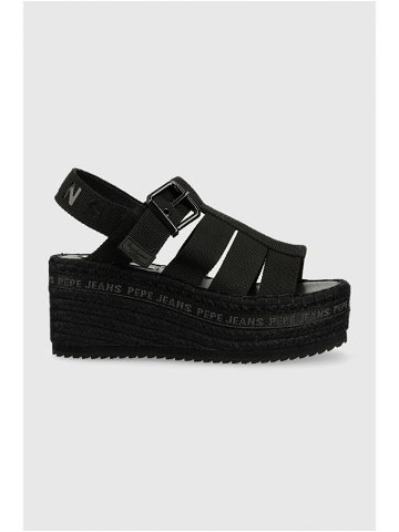 Sandály Pepe Jeans WITNEY dámské černá barva na klínku PLS90577