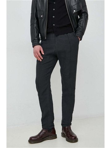 Plátěné kalhoty Emporio Armani černá barva jednoduché