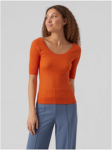 Oranžové dámské žebrované basic tričko VERO MODA Estela