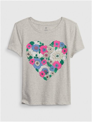 Šedé holčičí bavlněné tričko s motivem srdce GAP