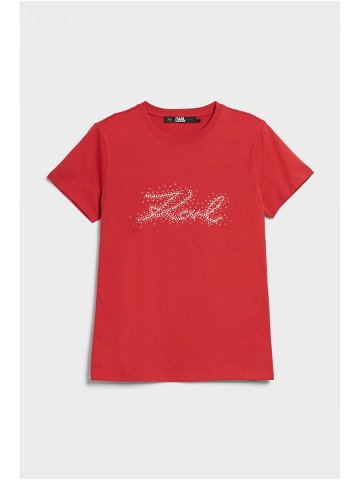 Tričko karl lagerfeld rhinestone karl logo t-shirt červená xs