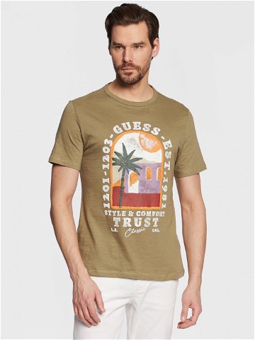Guess T-Shirt Palm Window M3GI10 K6XN4 Zelená Slim Fit