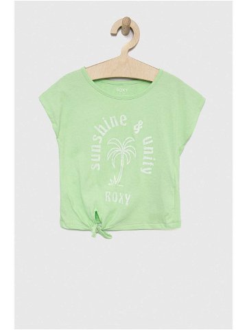 Dětské bavlněné tričko Roxy zelená barva