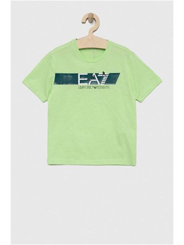 Dětské bavlněné tričko EA7 Emporio Armani zelená barva s potiskem