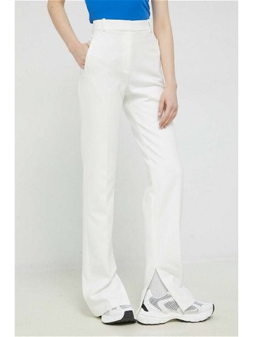 Kalhoty HUGO dámské bílá barva jednoduché high waist