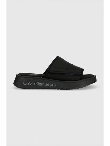 Pantofle Calvin Klein Jeans PREFRESATO SANDAL SOFTNY dámské černá barva na platformě YW0YW00968