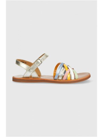 Dětské kožené sandály Pom D api stříbrná barva