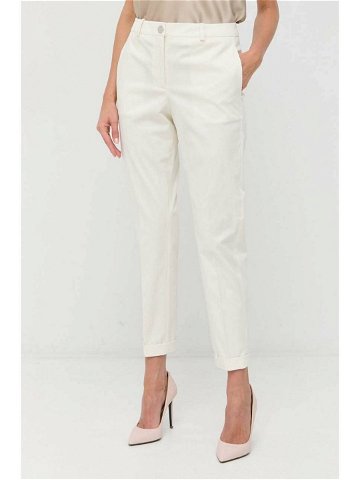 Kalhoty BOSS dámské béžová barva střih chinos high waist 50490057