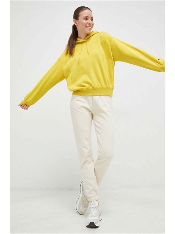 Mikina Champion dámská žlutá barva s kapucí hladká