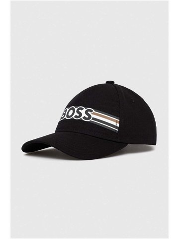 Bavlněná baseballová čepice BOSS černá barva s potiskem