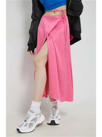 Sukně HUGO růžová barva midi áčková