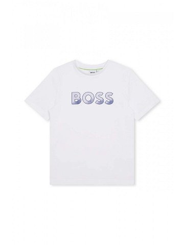 Dětské bavlněné tričko BOSS bílá barva s potiskem