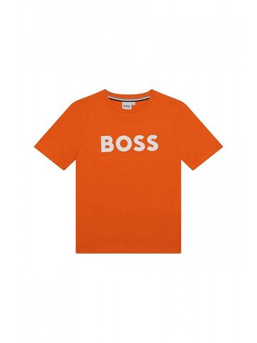 Dětské bavlněné tričko BOSS oranžová barva s potiskem