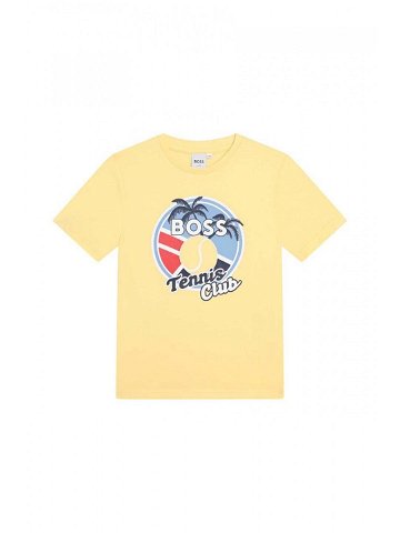 Dětské bavlněné tričko BOSS žlutá barva s potiskem