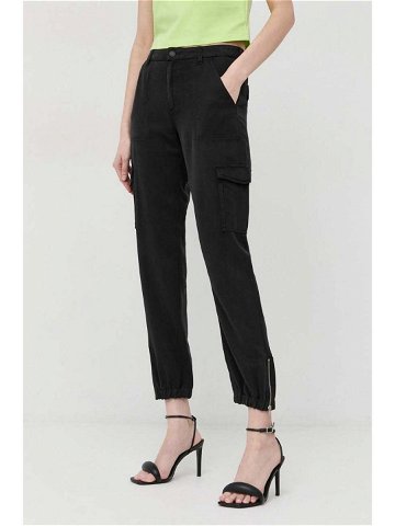 Kalhoty Guess dámské černá barva kapsáče high waist